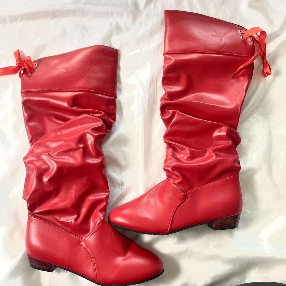 NEW unworn Red Slouchy Lace Up Knee High Boots US 9.5